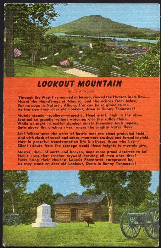 Tennesse Description A View of Lookout Mountain Log Cabin by Lon A. Warner LINEN