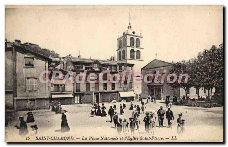 Old Postcard Saint Chamond National Square and St. Peter's Church