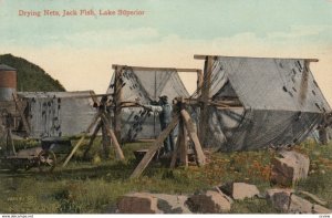 LAKE SUPERIOR , Ontario , Canada , 1900-10s ; Drying Nets, Jack Fish