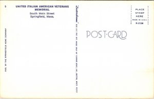 United Italian American Veterans Memorial S Main St Springfield MA Postcard UNP 