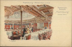 Hamburg Amerika Line Steamship HAMBURG Speise-Salon c1900 Postcard