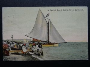 Norfolk GREAT YARMOUTH Sailing Boat & Typical Beach Scene c1911 Postcard