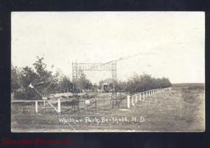 RPPC BERTHOLD NORTH DAKOTA WALTHER PARK ENTRANCE VINTAGE REAL PHOTO POSTCARD