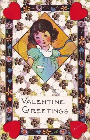 Valentine's Day Young Girl With Red Hearts 1921