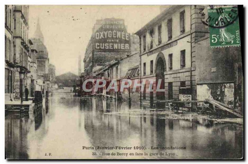 Old Postcard Paris Bercy Street Flooding in front of Lyon Advertisement Cusen...