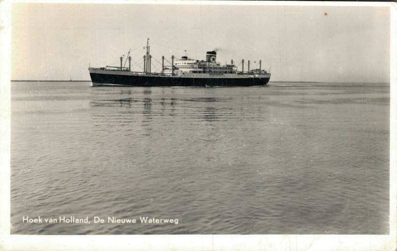 Hoek van Holland De Nieuwe Waterweg Ship Vintage RPPC 07.50