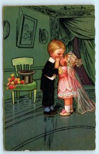 COLOMBO Italian Artist Signed BRIDE and GROOM Children ca 1910s Postcard