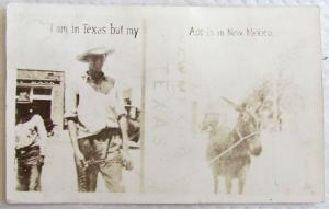 RPPC I AM IN TEXAS BUT MY ASS IS IN NEW MEXICO 1937 VINTAGE REAL PHOTO POSTCARD