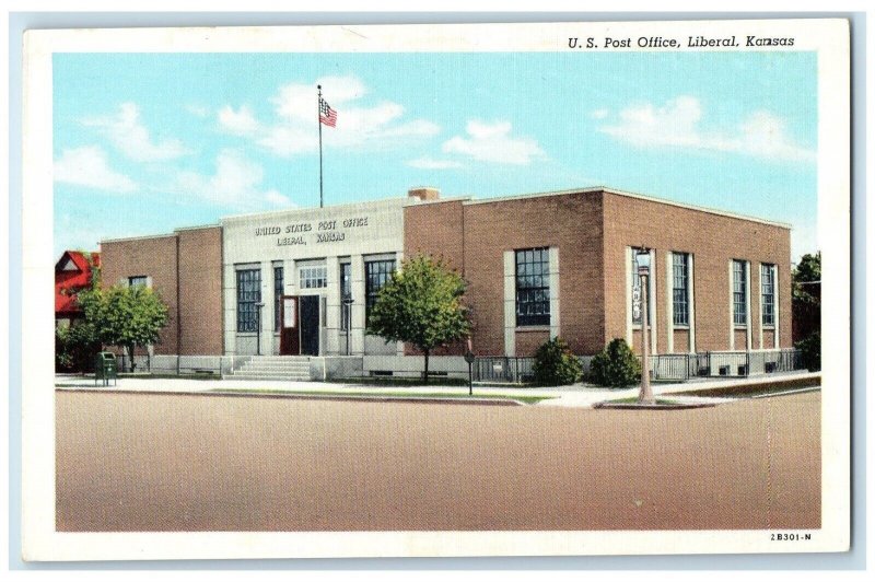 c1930's US Post Office Building Street View Liberal Kansas KS Vintage Postcard