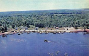 Minnesota MN   LEECH LAKE  Boat Launch~Docks~Cabins  BIRD'S EYE VIEW  Postcard