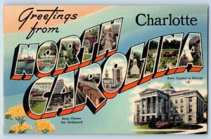 Charlotte North Carolina NC Postcard Large Letter Greetings Landmarks Scene 1944