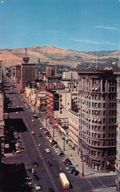 SALT LAKE CITY UTAH-MAIN STREET-ELEVATED VIEWS~LOT OF 2 1950-60s POSTCARDS 