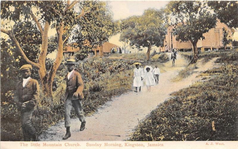 Sunday Morning Little Mountain Church Kingston Jamaica 1910c postcard