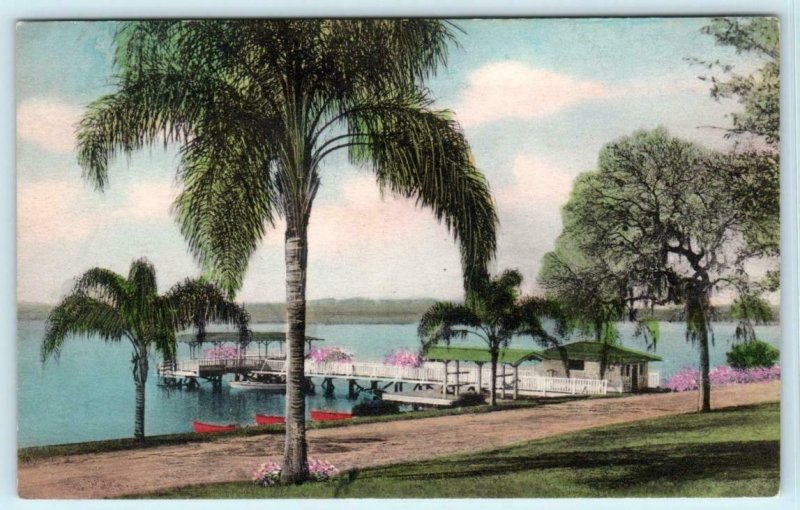 LAKE WALES, Florida FL~ Handcolored HIGHLAND PARK CLUB PIER Polk County Postcard