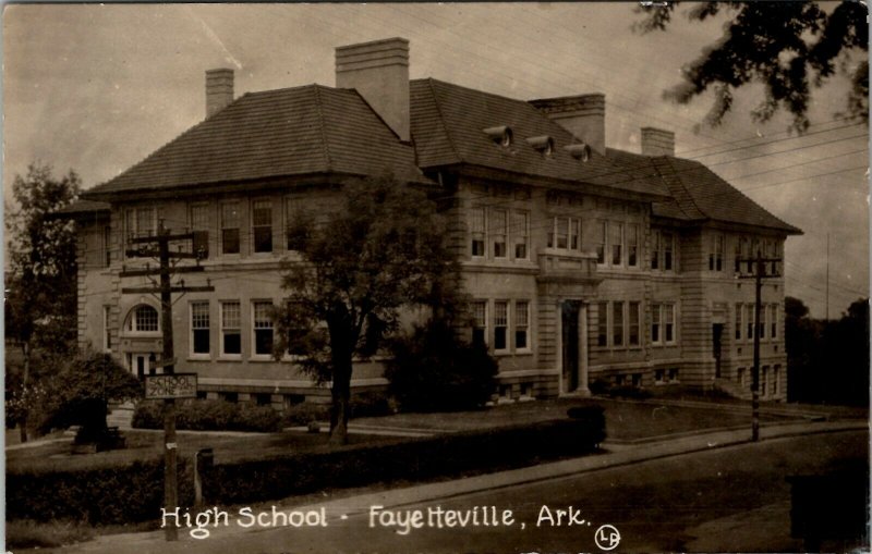 RPPC Fayetteville Arkansas High School Building Real Photo Postcard U17