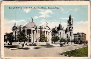 Antique Texas Postcard HOUSTON Carnegie Library Presbyterian Church 1910 JH15