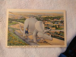 1940's Triceratops, Dinosaur Park, Rapid City, South Dakota Linen Postcard