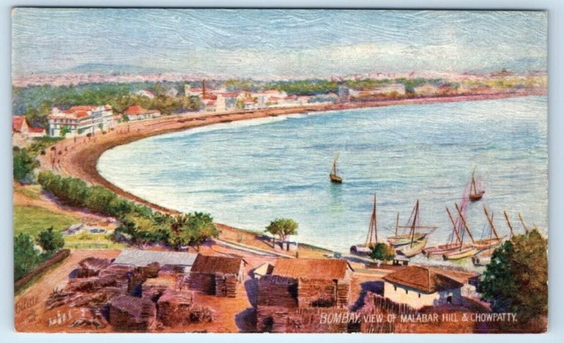 TUCK Oilette~ Malabar Hill & Chowpatty BOMBAY Mumbai India Postcard