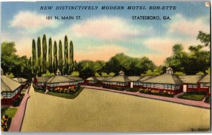 New Distinctively Modern Motel Bon-Ette Statesboro GA c1951 Vintage Postcard C04