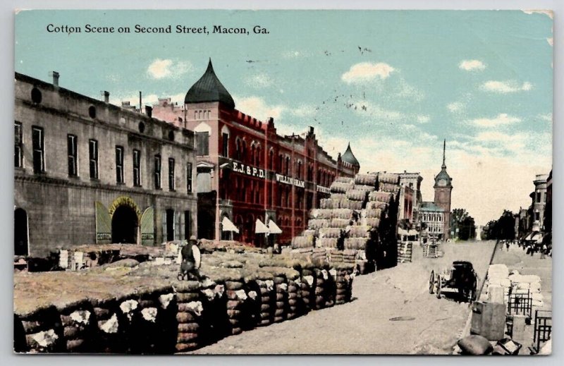 GA Macon Georgia Cotton Scen On Second Street Postcard C32