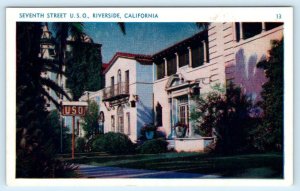 RIVERSIDE, California CA ~ Seventh Street U.S.O CLUB Postcard