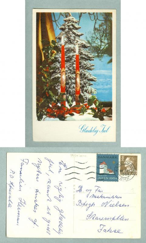 Christmas Card 1965. Candle,Decoration. With Christmas Seal. Postal Used