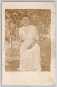 Lewis Kansas Edwardian Woman on Swing Blanche Malin Hanson c1915 Postcard A27