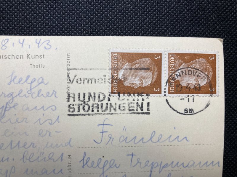 German Thetis by Hans Happ Postcard Double Hitler Stamps 1943