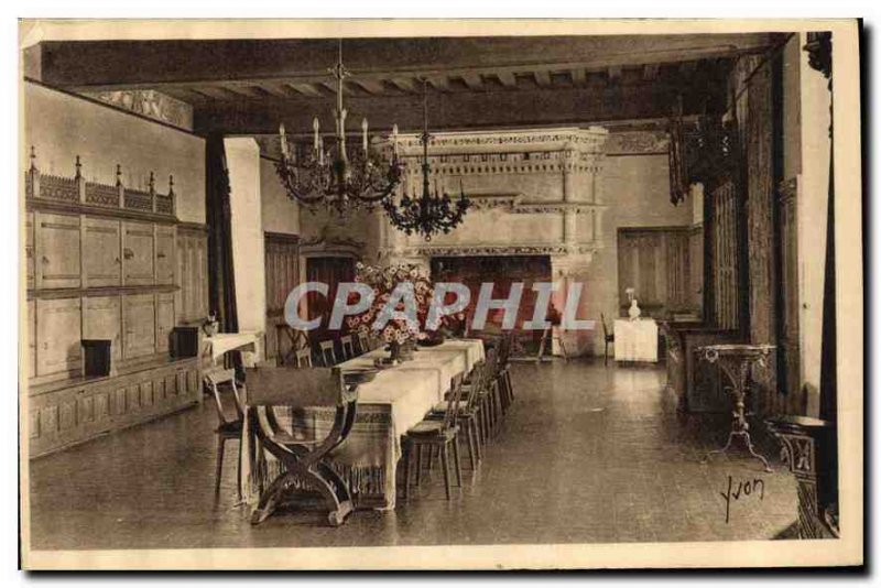 Postcard Old Loire Castles Chateau de Langeais XV S Dining room old guard room