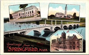 Greetings From Springfield Massachusetts MA Multiview WB Postcard UNP VTG Unused