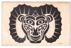 Pacific Northwest Indian Motif, RAM, Mask, Vintage Postcard, Signed C.B. Greul