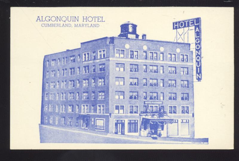 CUMBERLAND MARYLAND ALGONQUIN HOTEL VINTAGE ADVERTISING POSTCARD