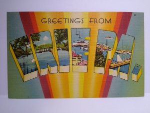 Erie Postcard Greeting From Pennsylvania Large Big Letter Linen Tichnor Unused