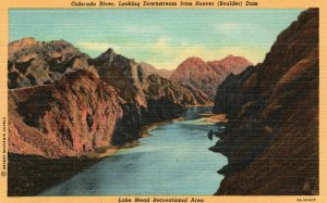 Colorado CO, River Looking Downstream From Hoover Boulder Dam, Vintage Postcard
