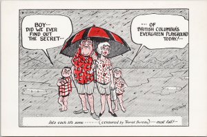 British Columbia Comic Tourism Family in Rain Umbrella Stan Davison Postcard F93