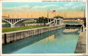 Upper Barage Canal Lock and Bridge Fulton NY Postcard PC164