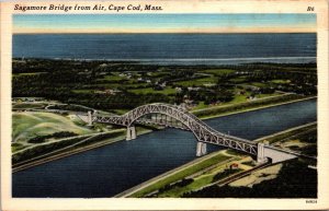 Sagamore Bridge from Air, Cape Cod MA c1961 Vintage Postcard R73