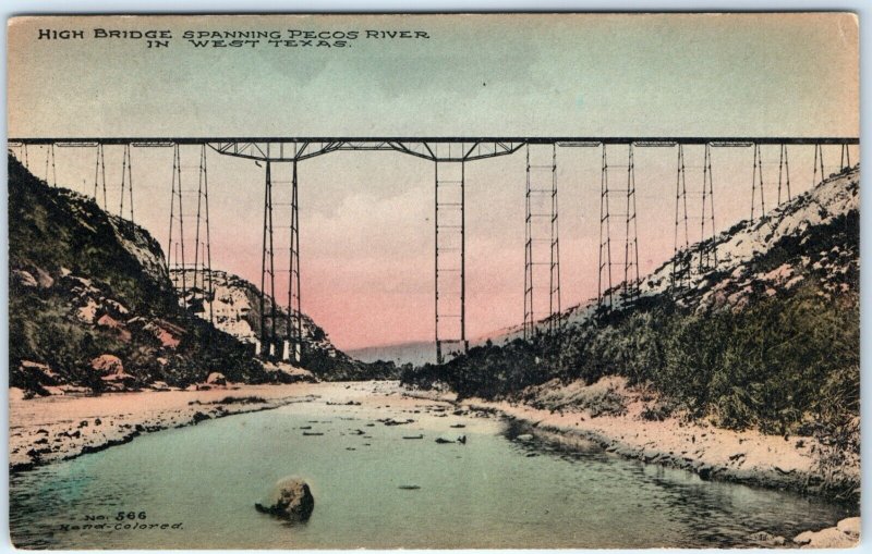 c1910s West Texas High Bridge Pecos River Hand Colored Postcard Antiquitech A90