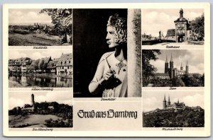 Vtg Greetings from Bamberg Germany Views Little Venice Michaelsburg Dom Postcard