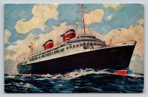 Vintage SS America Postcard United States Lines Ocean Liner Linen Art