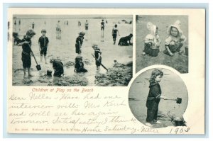 1909 Children At Play On The Beach Ocean Grove New Jersey NJ Antique Postcard 