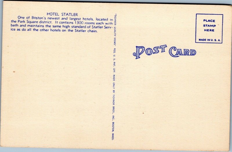 postcard Boston Massachusetts - Hotel Statler and Statler Building