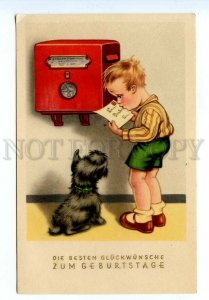 499235 BIRTHDAY Greeting SCOTTISH TERRIER Boy POSTBOX Vintage postcard