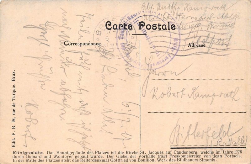 Belgium 1917 Brussels Place Royale Eglise St Jacques WWI field postcard