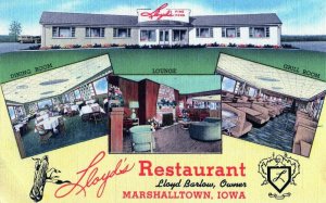 VTG 1930s Lloyds Restaurant Lounge Dining Room Marshalltown Iowa IA Postcard