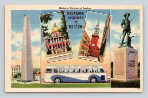 Multiview Historic Shrines Boston Massachusetts MA UNP Unused Linen Postcard M5