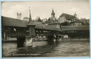 Switzerland - Luzern, Spreuer Bridge with Musegg Tower   *RPPC