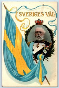 Sweden Postcard Sweden's Election Flag King Royalty 1914 Antique Posted
