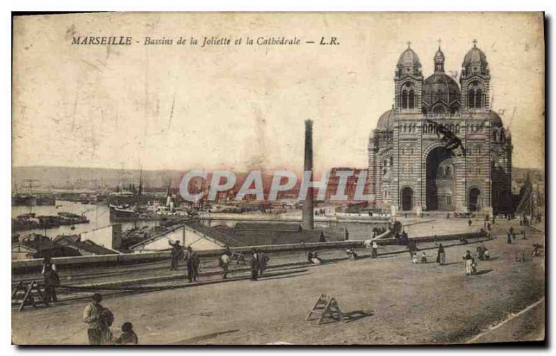 Old Postcard Marseille basins of Joliette and the Cathedral