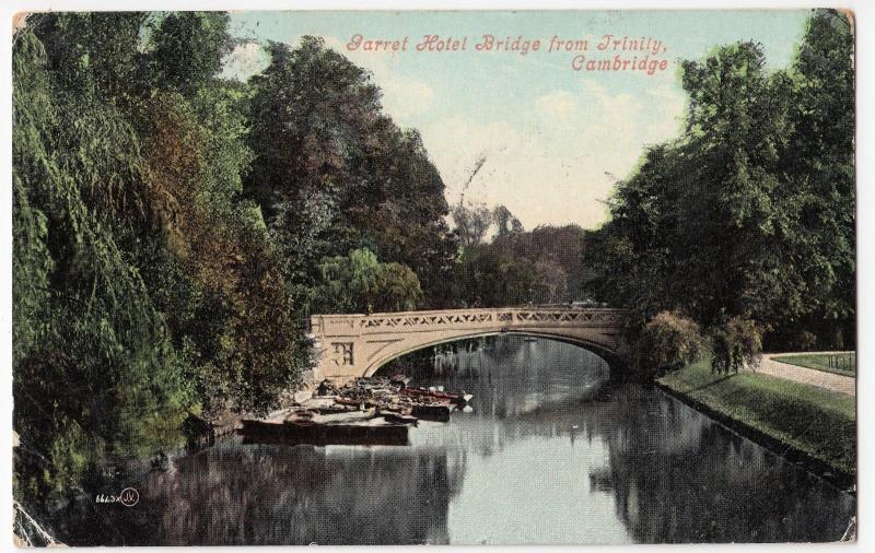Cambridge; Garrett Hotel Bridge From Trinity PPC, Newmarket 1910 PMK & 10 c Taxe 